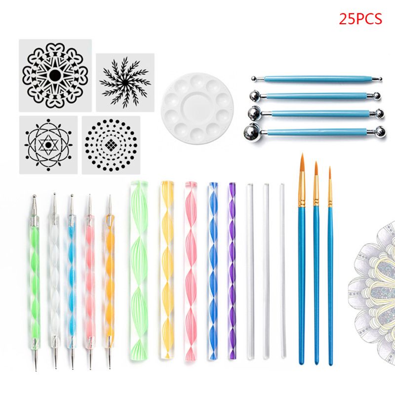 47 teile/satz Mandala Punktierung Werkzeuge für Malerei Felsen Stein Stift Schablone Schablone Pinsel Tablett Bausatz: 5AC1103148
