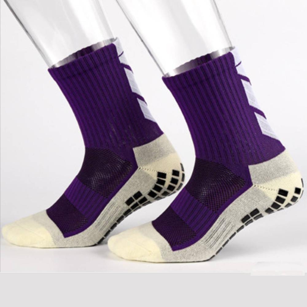 Anti-Slip Breathable Sports Socks Men Cotton Breathable Absorb Sweat Fast-Dry Football Rubber Soccer Running Cycling Sock: Purple