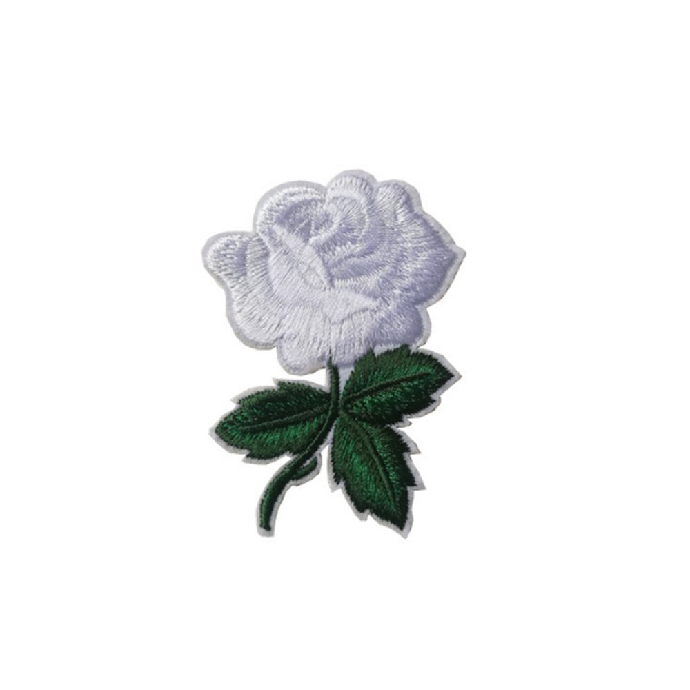 Leuke Kleurrijke Rose Applique Bloemen Patch Geborduurde Naaien op Kleding Tassen Handgemaakte DIY Craft Ornament Stof Sticker: WHITE