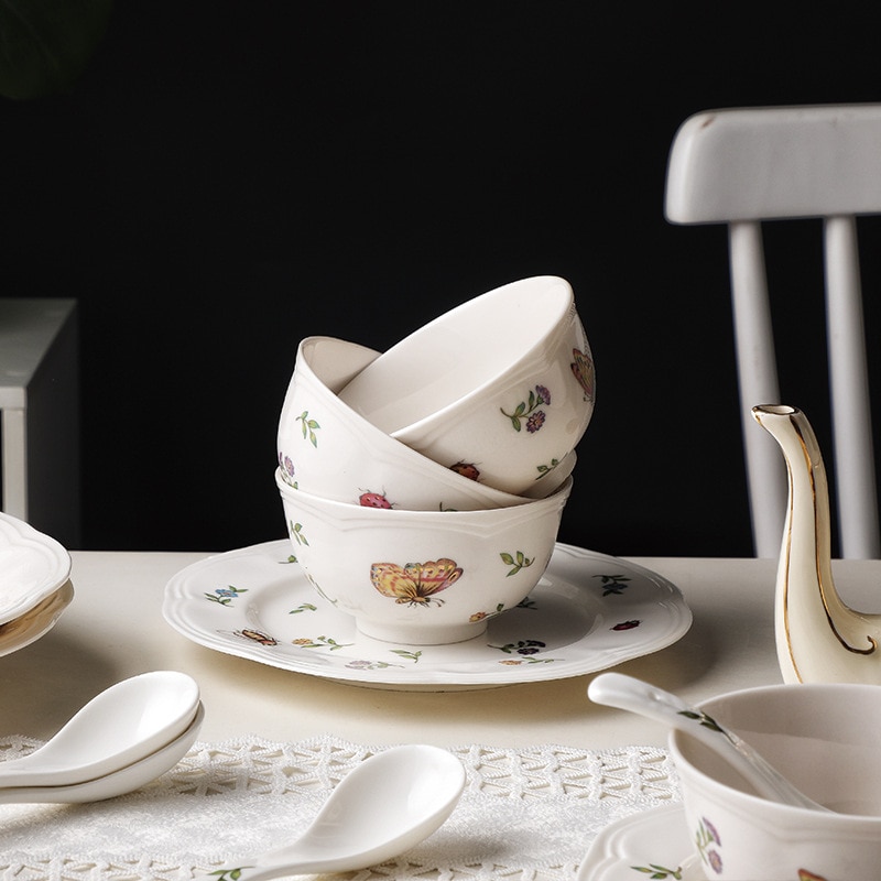 Plantenservies insectenpot theepot gouden rand koffiekopje afternoon tea verguld dessertbord holle deksel