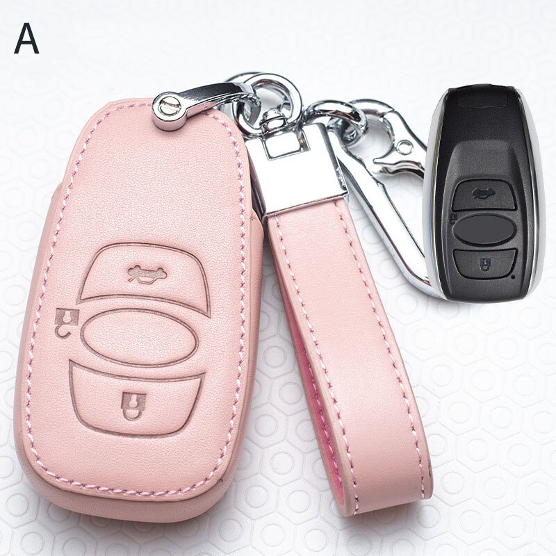 Leather Car Key Case Cover for Subaru BRZ Forester Legacy Outback WRX WRX STI Impreza XV Crosstrek Smart Remote Covers Key Bag: pink