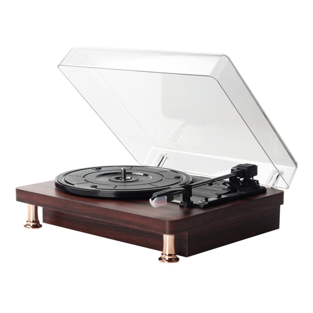 US/EU Plug Wooden Box Retro 3-Speed Bluetooth Record Player Stereo Turntable w/ Built-in Speaker Lossless music Player