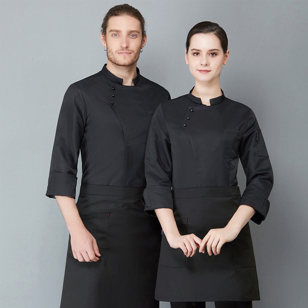 Food Service Long Sleeve Chef Jacket Head Chef Uniform Restaurant Hotel Kitchen Blue Black Chef Uniform Chef Coat