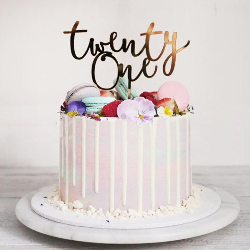 1pc Twintig Een Gelukkige Verjaardag Acryl Cake Topper Letters Nummer 21 Acryl Cupcake Topper Voor 21st Birthday Party Cake deco