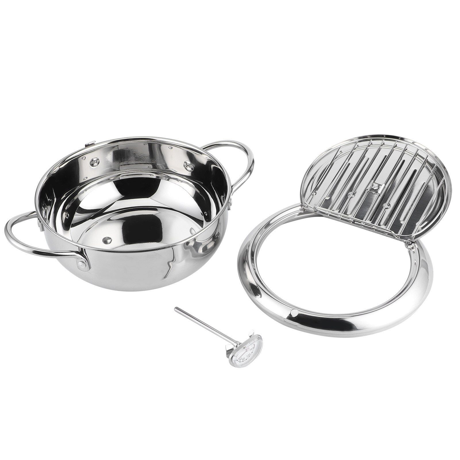 Japanese Deep Frying Pot Mini Stainless Steel Frying Pot with Thermometer Induction Cooker Compatible Kitchen Tools