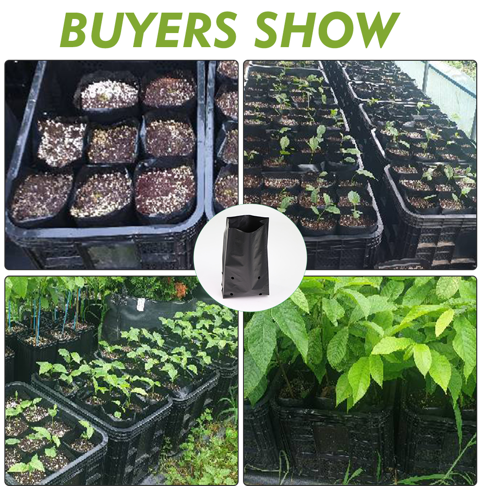 Bolsa gruesa para plantar plántulas de PE, maceta de cultivo de plantas de vivero transpirable negra para contenedor de trasplante de árboles de huerto de jardín