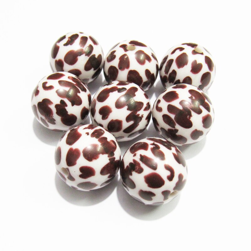 20Mm 100 Stks/partij Chunky Acryl Luipaard/Koe Streep Gedrukt Kralen Voor Chunky Sieraden: brown cow