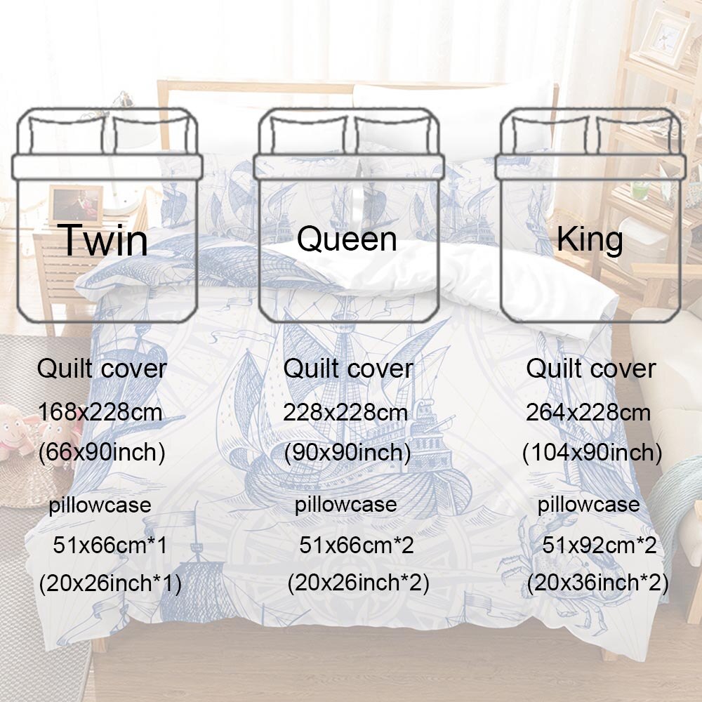 Beddengoed Set Digitale Afdrukken Nautische Beding Dekbedovertrek Zachte Comfortabele Jongens Beddengoed Ons Twin Queen