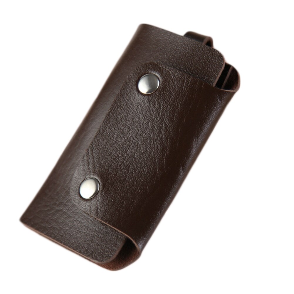 Mannen Draagbare Lederen Huishoudster Houders Eenvoudige Effen Kleur Opslag Bagcar Sleutelhanger Key Holder Bag Case Unisex Wallet Cover: Coffee
