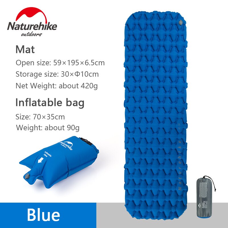 Naturehike Materasso Gonfiabile Sacco A Pelo di Campeggio pad con Cuscino all'aperto Ultralight Portatile Sacco A Pelo Tenda pad: Combination-blu