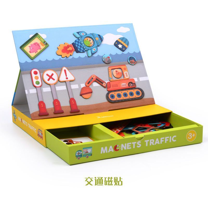 Wooden Kids Educational Toys Magnet Dressing Magnetic Puzzles Game Set Fun Reusable Stickers for Children Christmas: Traffic