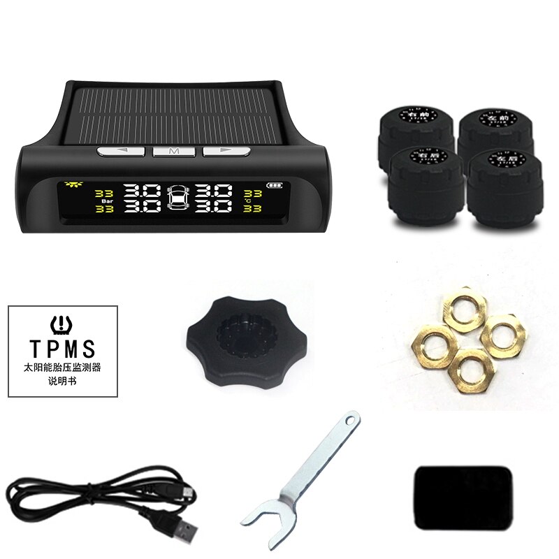 Zeepin Solar Power TPMS Waterproof Wireless Tire Pressure Monitoring System With External Sensors For 6Bar Tire Pressure Cars