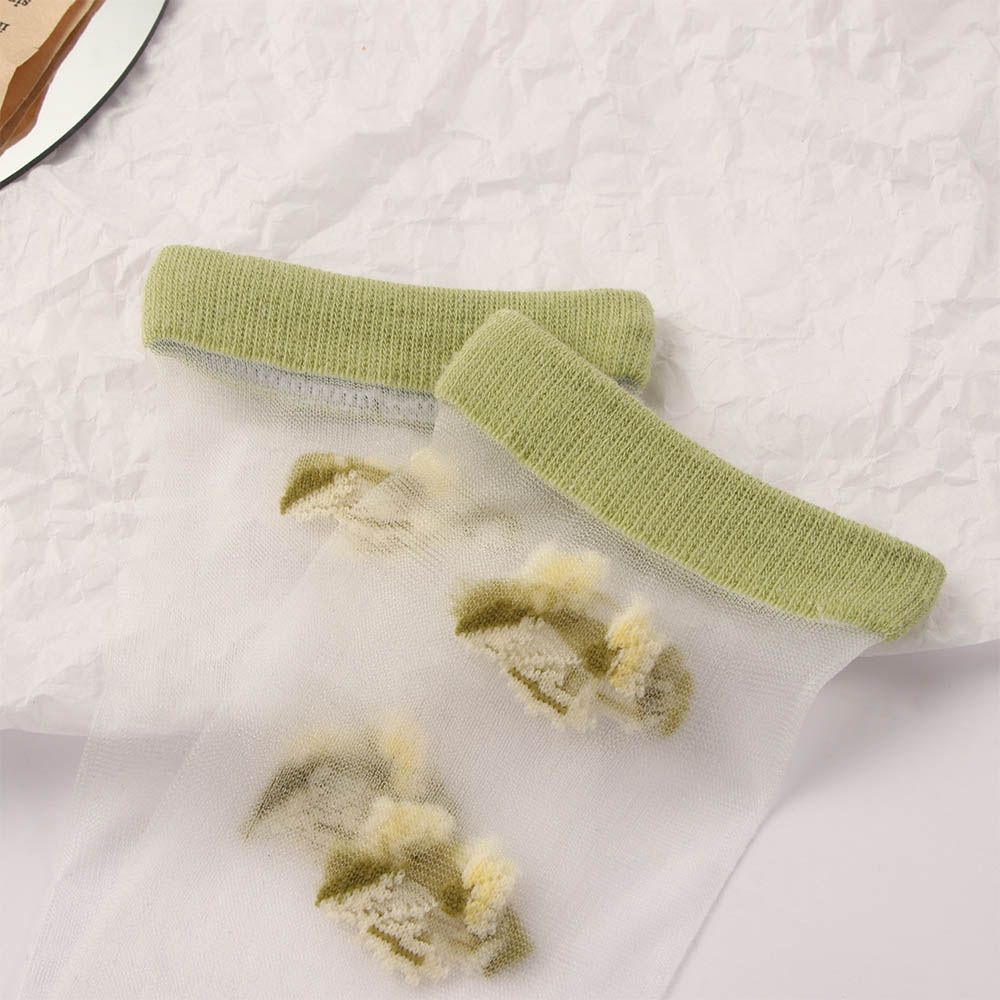 Ventilerande bomull sommar söt söt blomma strumpor nylon genomskinliga strumpor glas siden strumpor