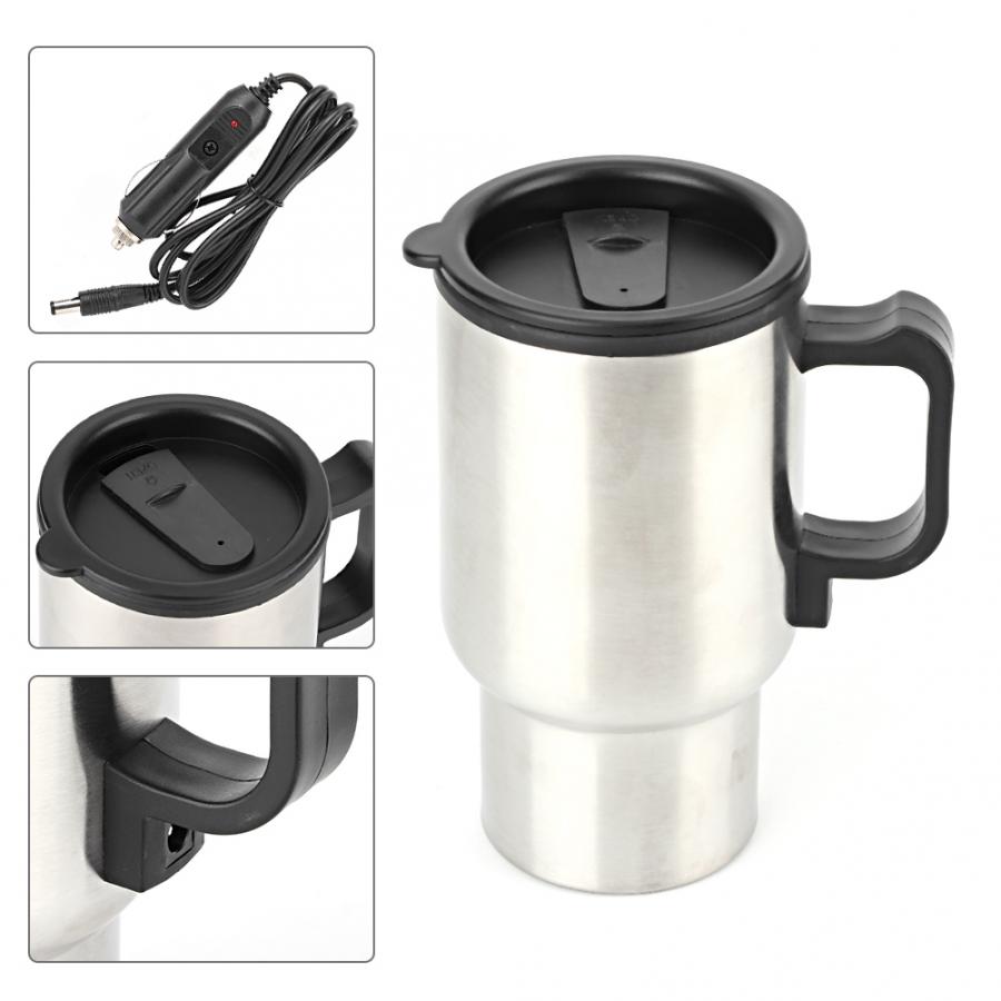 Estufa eléctrica-taza de calefacción eléctrica para coche, de acero inoxidable, portátil, para viaje, agua, café, té, 12V, 450ml