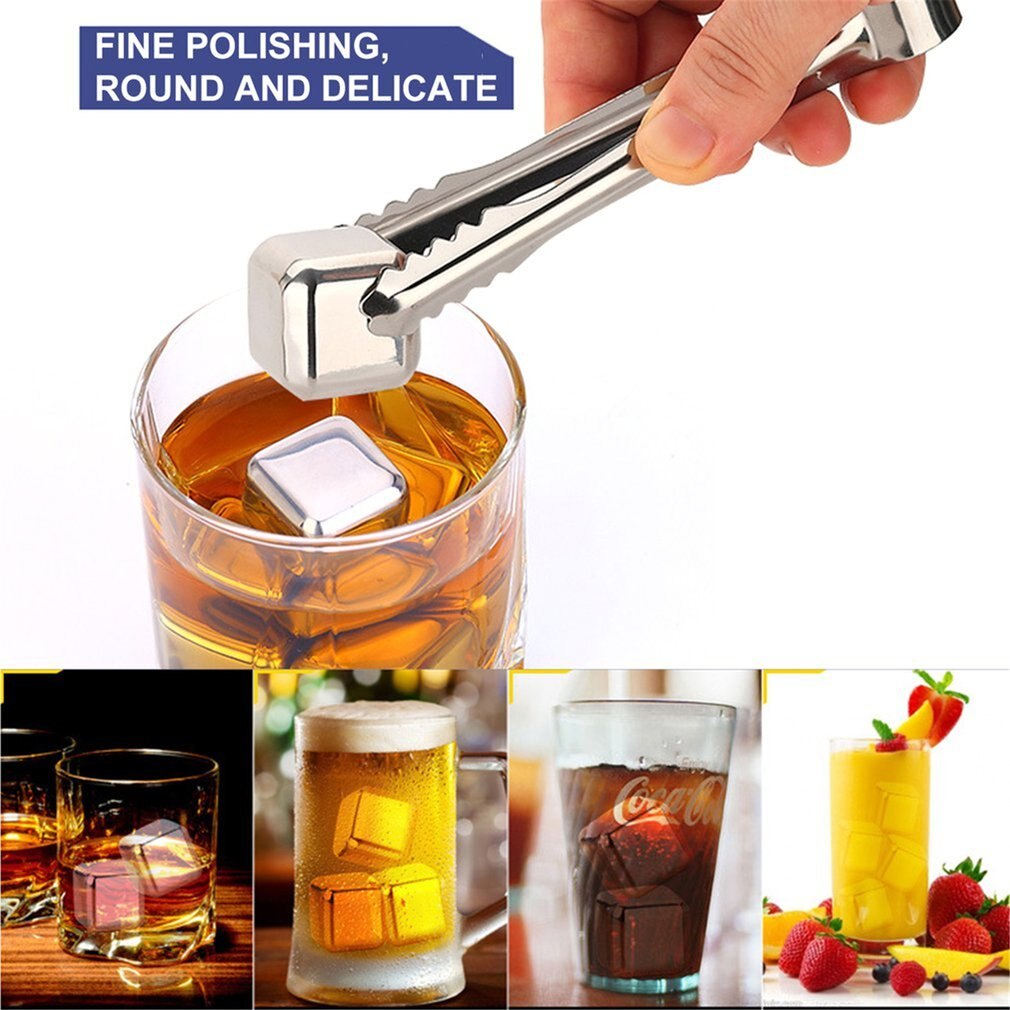Whisky Stones Ice Cubes Set Reusable Food Grade Stainless Steel Wine Cooling Cube Chilling Rock Party Bar Tool With Clip
