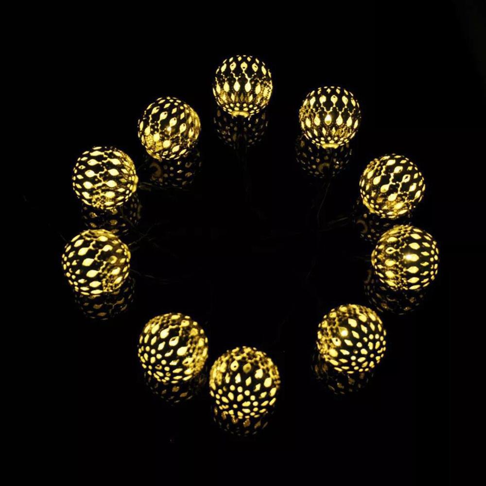 Solar LED Lights String Moroccan Ball Lantern Fairy Light Chain Waterproof String Lights Golden Silver Case Patio Garden Lamp