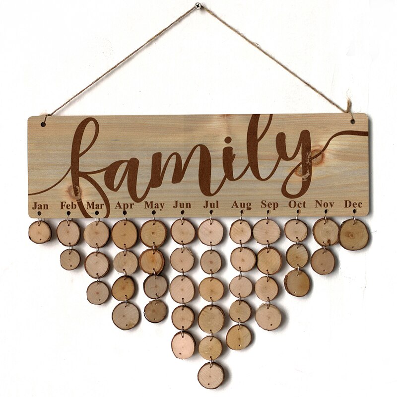 Calendrier de rappel d'anniversaire en bois, pour la famille et les amis, Plaque murale suspendue, signe,: JM01087