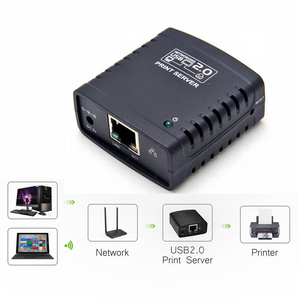 USB 2.0 LRP Print Server Share a LAN Ethernet Networking Printers Power Adapter USB HUB 100Mbps Network Print Server