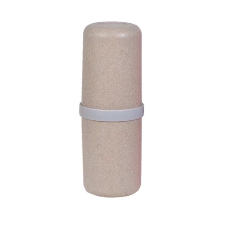 Ronde / vierkante tarwestro plastic reisbeker tandenborstel tandpasta bewaarbeker draagbare tandenborstel mondbeker: Rond beige