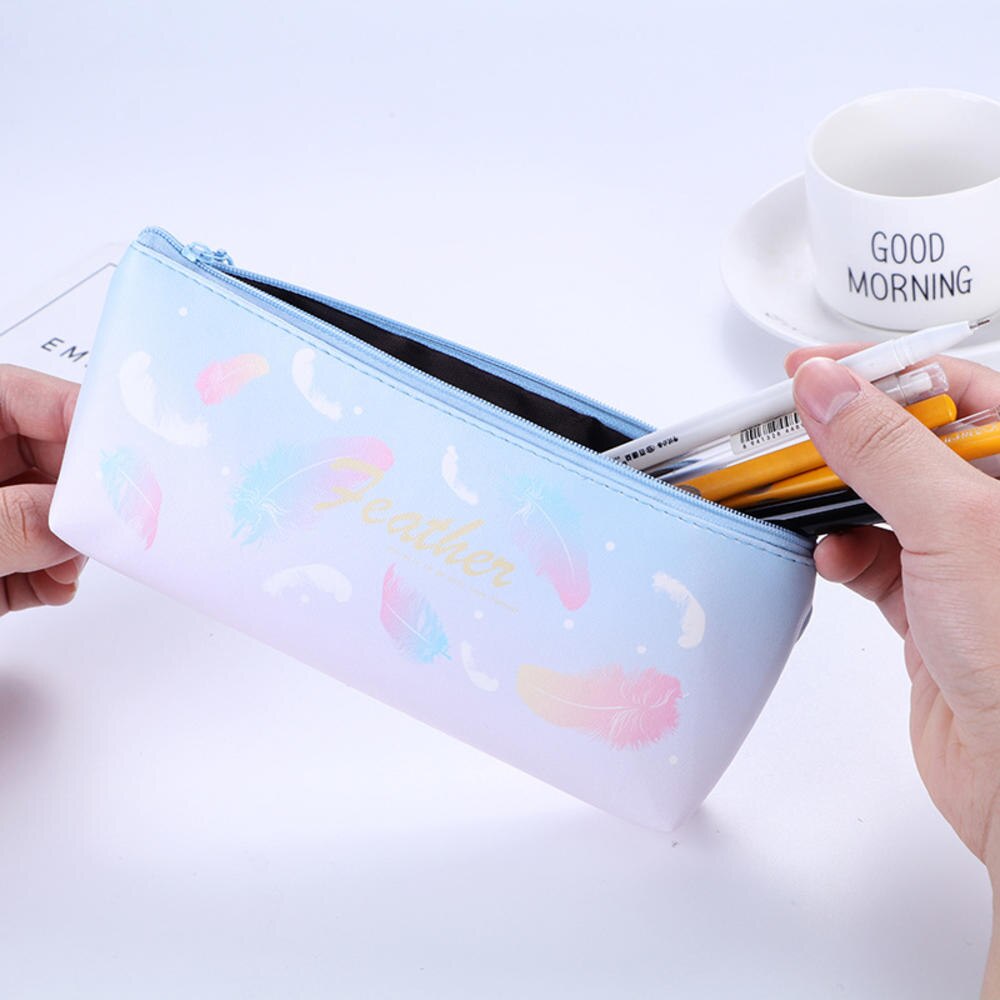 Estuche de lápices de plumas Kawaii, bolsa organizadora de soporte para lápiz de gran capacidad con cremallera para estudiantes, caja de lápices para Colegio, suministros