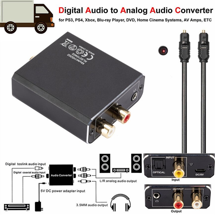 3.5Mm Jack Digital To Analog Audio Converter Coaxial Optical Fiber Aux Rca L / R Converter Spdif Digital Audio Decoder Amplifier