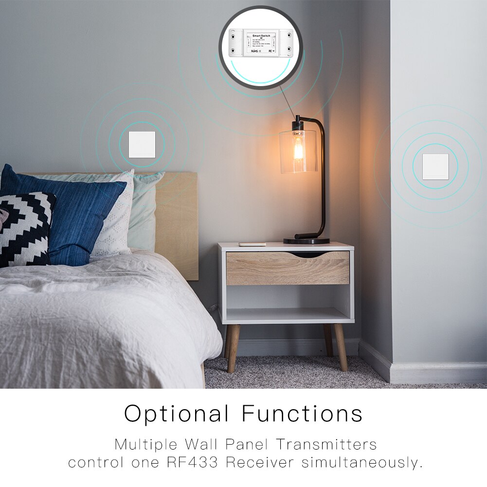 433Mhz Wireless Smart Switch RF Remote Control Receiver Push Button Controller Wall Panel Transmitter,2 way/3 way Multi-Control