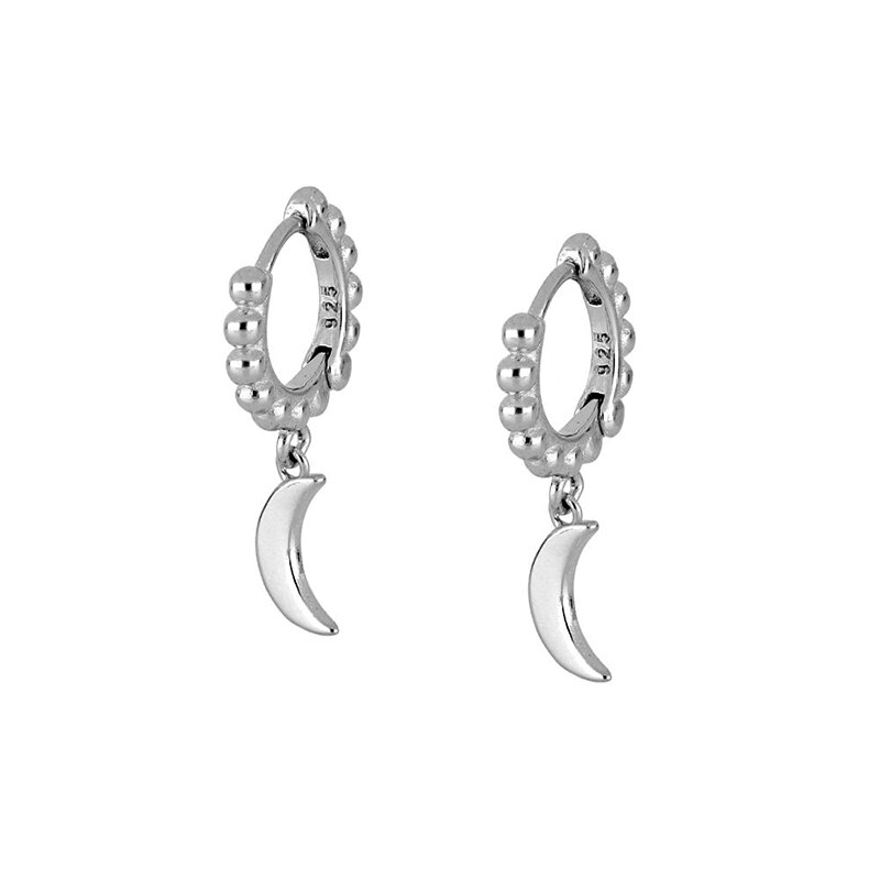 ROXI Vintage Round Beads Glossy Moon Star Lightning Hoop Earrings for Women Girls Jewelry Cartilage Earrings 925 Sterling Silver