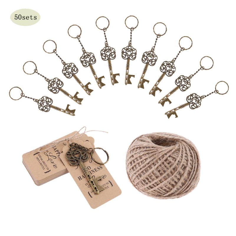 50 setzt Jahrgang Schlüssel Flasche Öffner + Schild Karte Schlüsselbund Hochzeit Gastgeschenke Souvenirs Brautjungfer Hochzeit Einzelheiten Für Gäste
