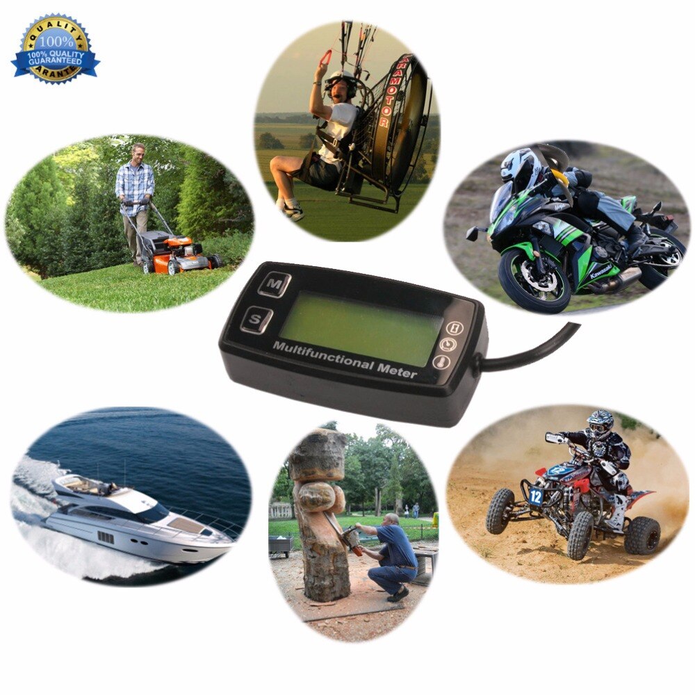 Digital LCD tachometer hour meter thermometer temperature for gas UTV ATV outboard buggy tractor JET SKI paramotor