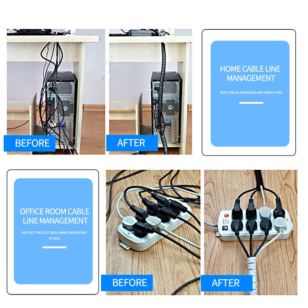 Cable Management Sleeve Spiral Wrapping Wire Organizer Sheath Tube Flexible Manage Cord 20mm Wire Cable Sleeves