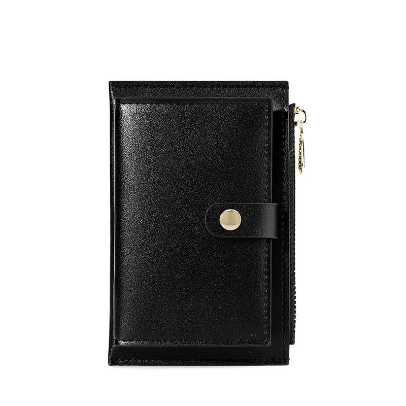 Women's Short wallet leather Pearly Lustre Coin Purse Female Card Holders Hasp Zipper Clutch Wallet CuzdanSimple Wallet: Black