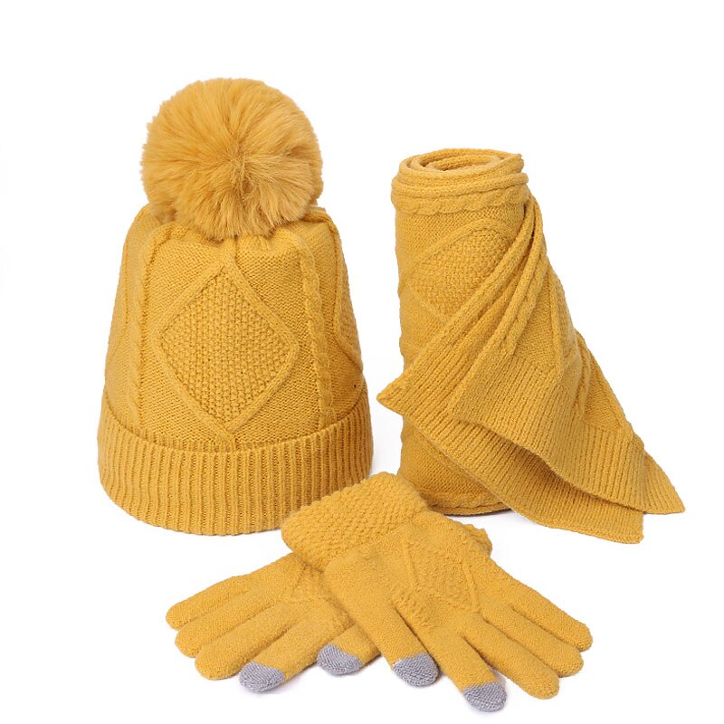 Tredelt strikket beanie hat tørklæde handsker sæt vinter varm udendørs strikning fortykkelse tørklæde hat handsker sæt vindtæt varm hatte