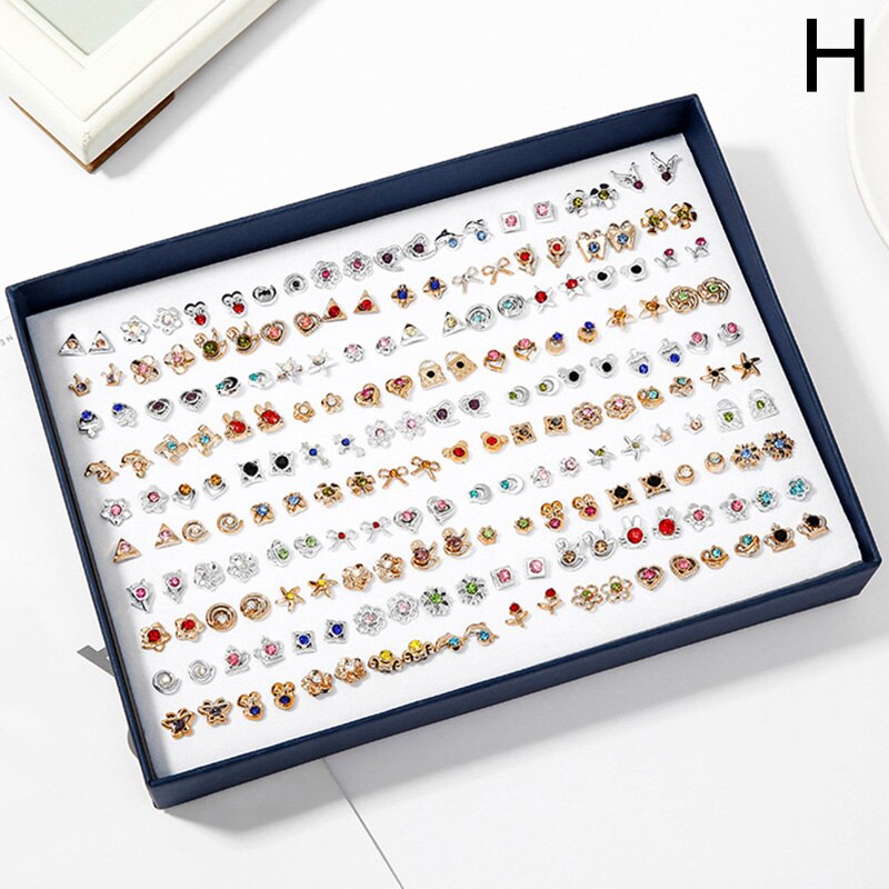 100 Pairs Boxed Leuke Oorbellen Gemengde Stijlen Kristal Kleine Stud Oorbellen Sets Meisje Geometrische Plastic Oorbellen Voor Vrouwen Sieraden: H