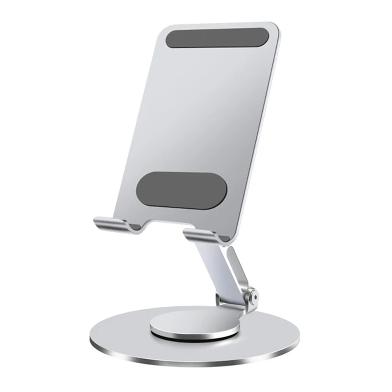 Cell Phone Stand 360° Rotation Adjustable Metal Holder Stand For iPhone iPad Xiaomi Huawei Foldable Desktop Phone Tablet Holder: Silver