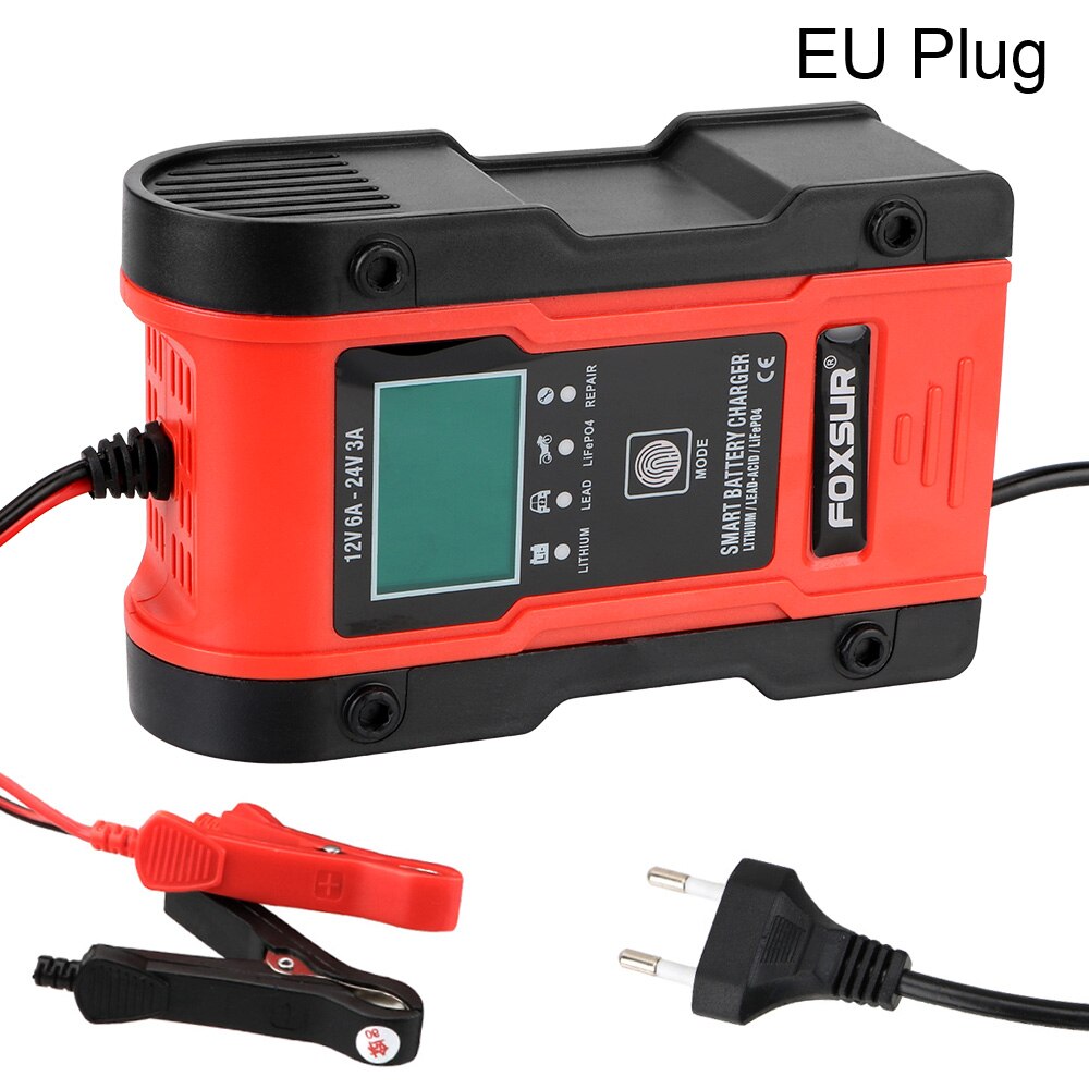 LEEPEE Puls Ladung Betreuer & Desulfator 12V-24V 6A Für Auto Motorrad Blei Säure Batterie Agm Gel batterie Ladegerät Intelligente: EU Stecker