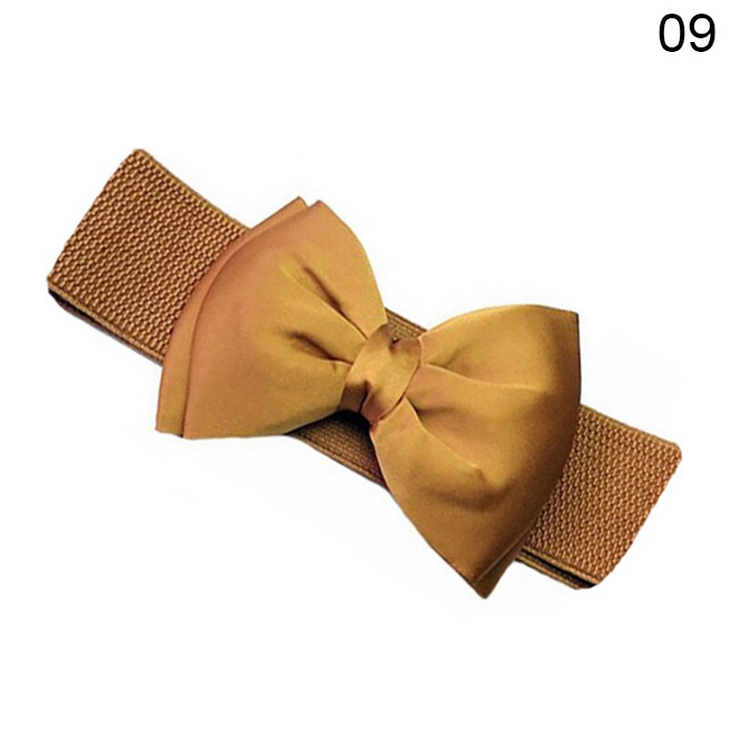 Women Bowknot Cummerbunds Elastic Bow Wide Stretch Bukle Waistband Belt 12 Colors Girl Dress Accessories Waist Belts: Camel