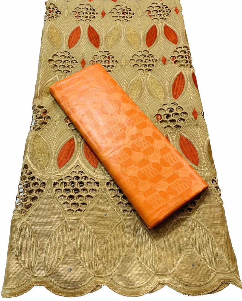 African Guinea Bazin Brocade Damask Fabric for Femme Robe VKM039 Bazin Riche Brode with Swiss Cotton Lace 2.5+2.5 yards/set: AS PIC5