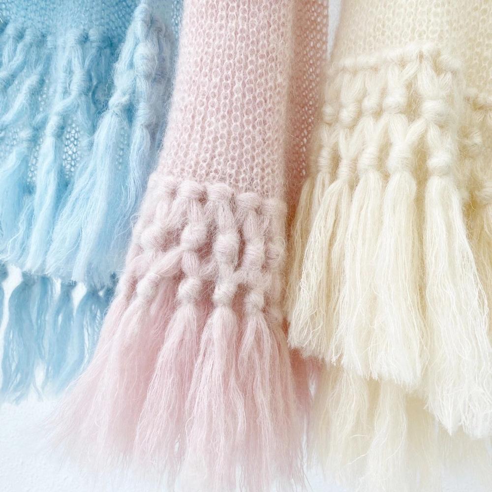 9.18 høst vinter kvinners dusker trefarget skjerf høy slutt fryns mohair skjerf