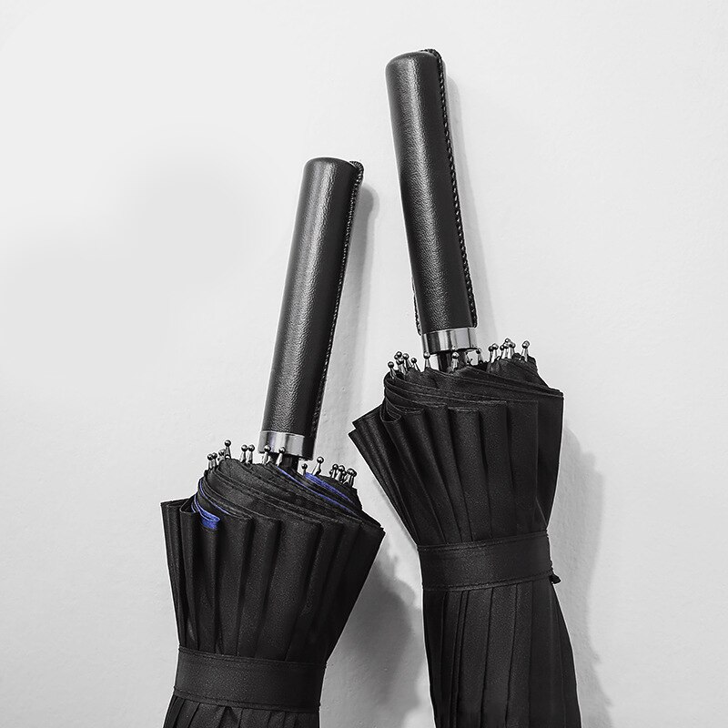 Paraguas de lluvia de calidad para hombres 24K fuerte doble a prueba de viento de fibra de vidrio de mango largo