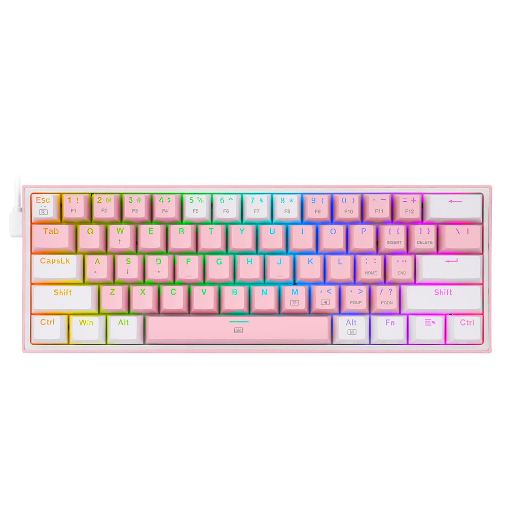 REDRAGON Fizz K617 RGB – Mini clavier de jeu mécanique USB, avec interrupteur rouge, 61 touches, câble filaire détachable, portable pour les voyages: K617RGB-PW