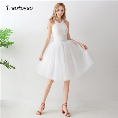 5 lag 65cm sort plisseret nederdel sexet midi tyl nederdel høj talje fuld foring voksen tutu koreansk stil kvinder jupe femme faldas: Hvid