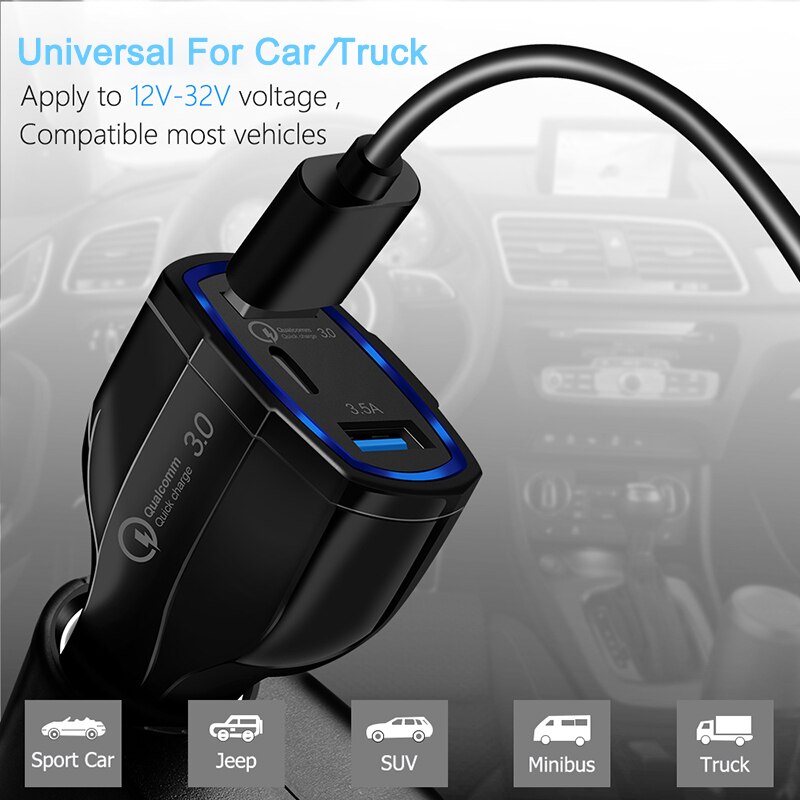 Auto Ladegerät QC 3,0 Schnell Ladung USB Ladegerät Typ C praktisch 2 Hafen Clever Universal- Ladegerät Adapter für Samsung xiaomi iphone