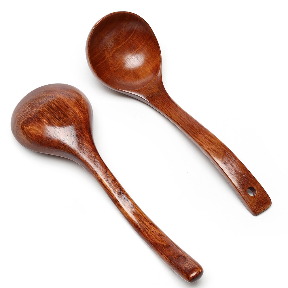 Wooden Long Handle Large Soup Scoops Cooking Scoop Natural Wood Spoon Soup Ladle Ramen Spoon Catering Tableware Kitchen Utensil
