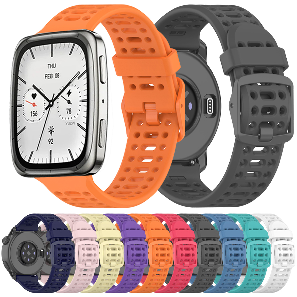Hengittävä ranneke 20mm amazfit active 2 square/active 44mm -kellolle, gts 4 2 mini/bip 3 pro/gtr 42mm -kellolle, silikoninen urheiluranneke