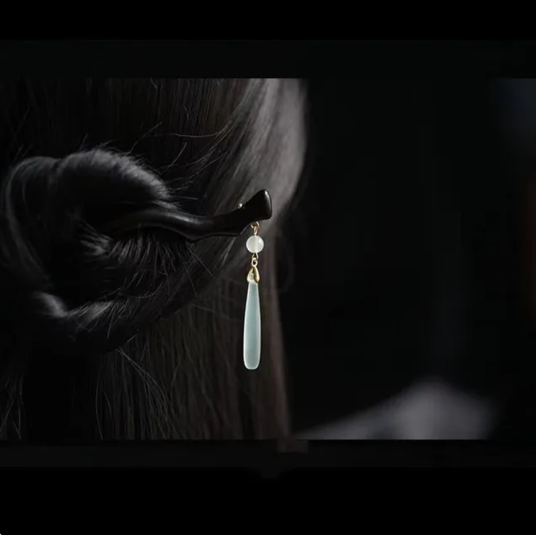 Horquilla con borlas de madera para sacudir el pelo, palillo para el pelo, adorno para el cabello antiguo, tocado de sartén, accesorios para peinados de flores,: Zinc negro plateado