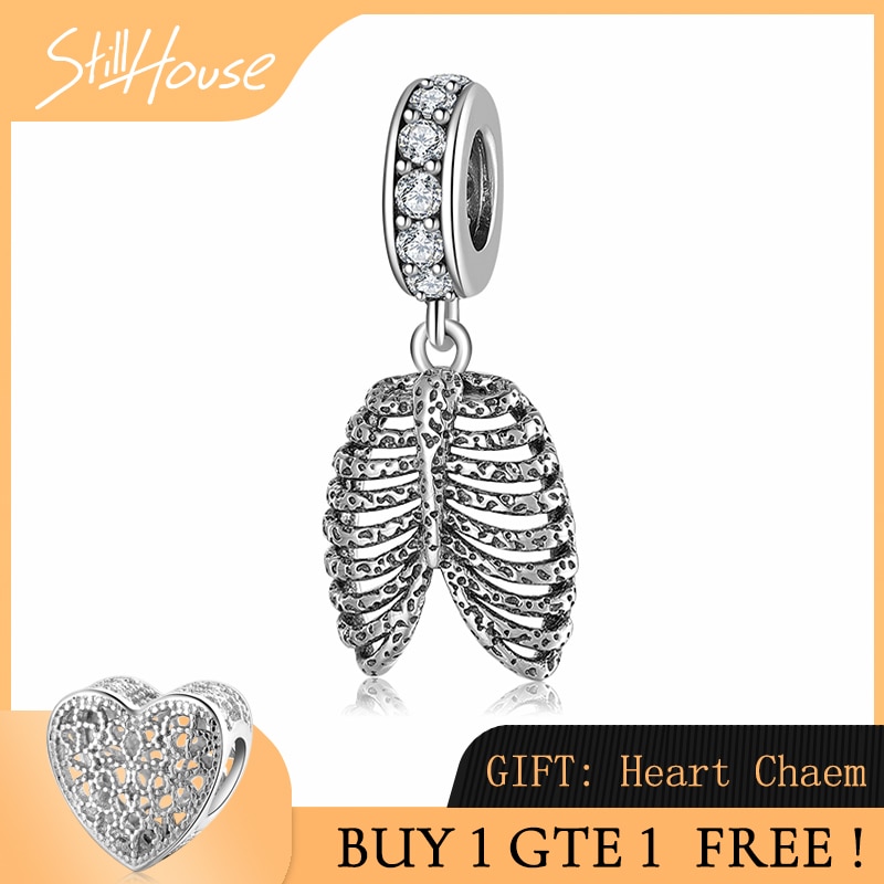 Nova forma de costelas 925 prata esterlina pingente contas se encaixa original stillhouse cz charme pulseiras finejewerly fazendo