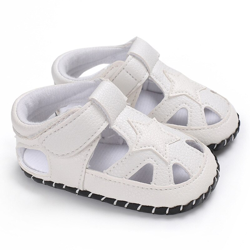 Pasgeboren Baby Schoenen Meisje Jongen Sandalen Peuter Pu Vijfpuntige Ster Lederen Anti-Slip Ster Wandelschoenen Eerste walker Baby: WHITE / 7-12 Months