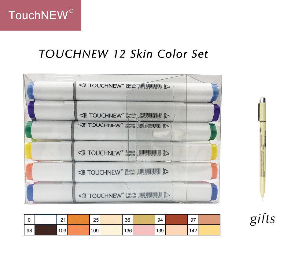 TouchNEW 12/24 Kleuren Skin Tone Sketch Markers Set Dual Head Alcohol Gebaseerde inkt Markers Pen Voor Tekening Animatie art Supplies: Touchnew-12white