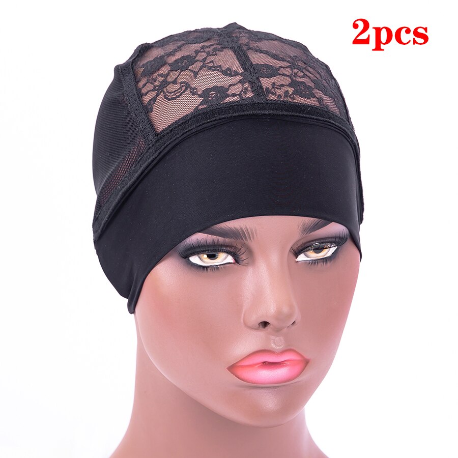 Leeons Headband Wig Cap For Making Wigs Weaving Cap With Lace Black Headband Wig Cap With Adjustable Velcro Wig Elastic Band Cap: 2pcs