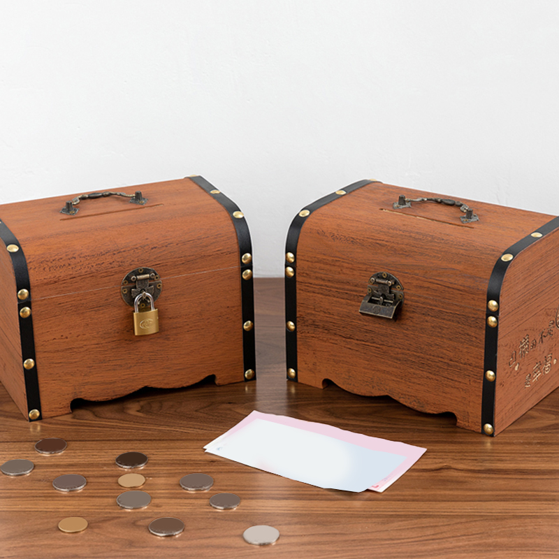 Cofre del Tesoro de madera con cerradura, organizador de hucha, caja de almacenamiento del Tesoro Vintage, caja de ahorro para decoración del hogar, 1 Juego